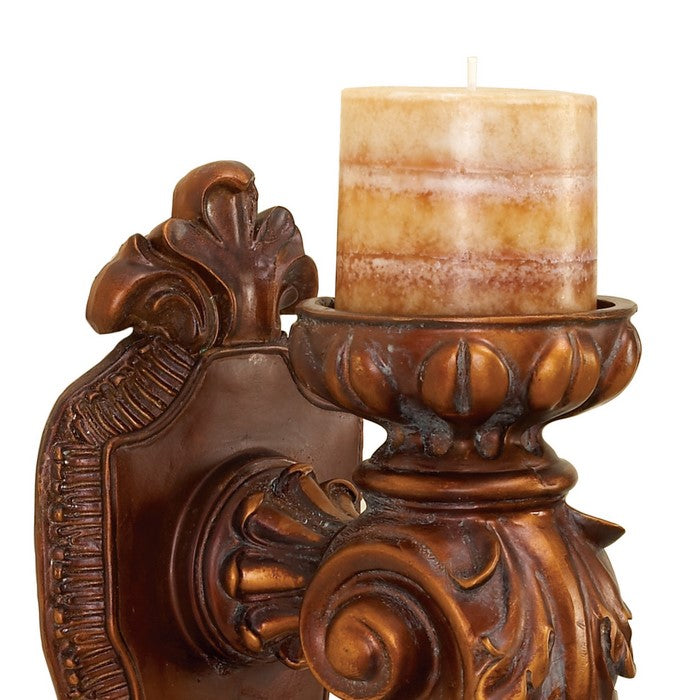 Polystone Wall Sconce with Engraved Details, Brown