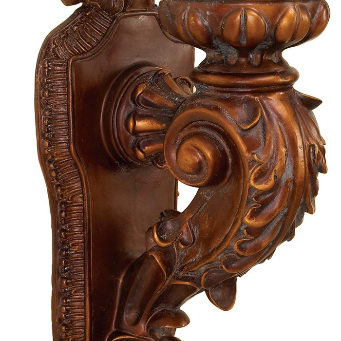 Polystone Wall Sconce with Engraved Details, Brown