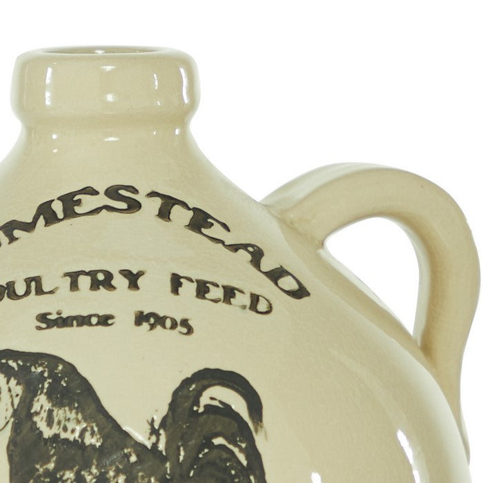 9.75 Inches Ceramic Vase with Rooster Print and Typography, Off White