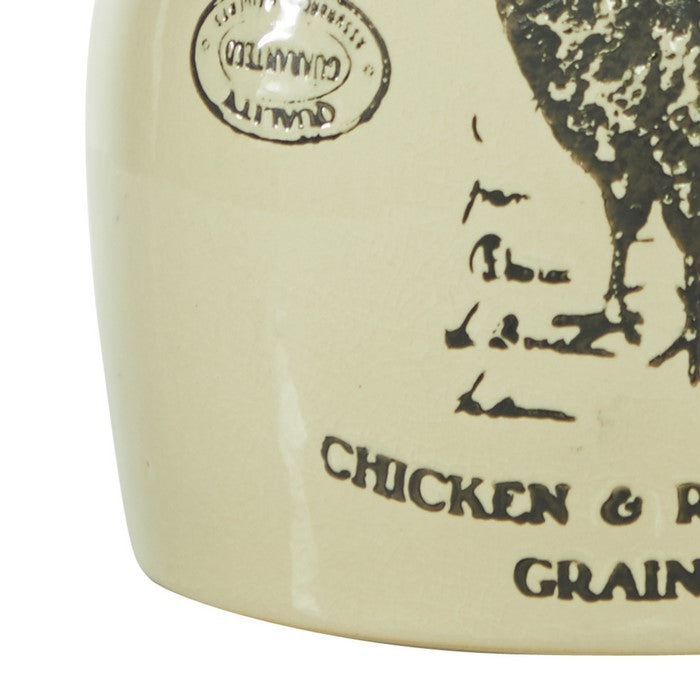 9.75 Inches Ceramic Vase with Rooster Print and Typography, Off White