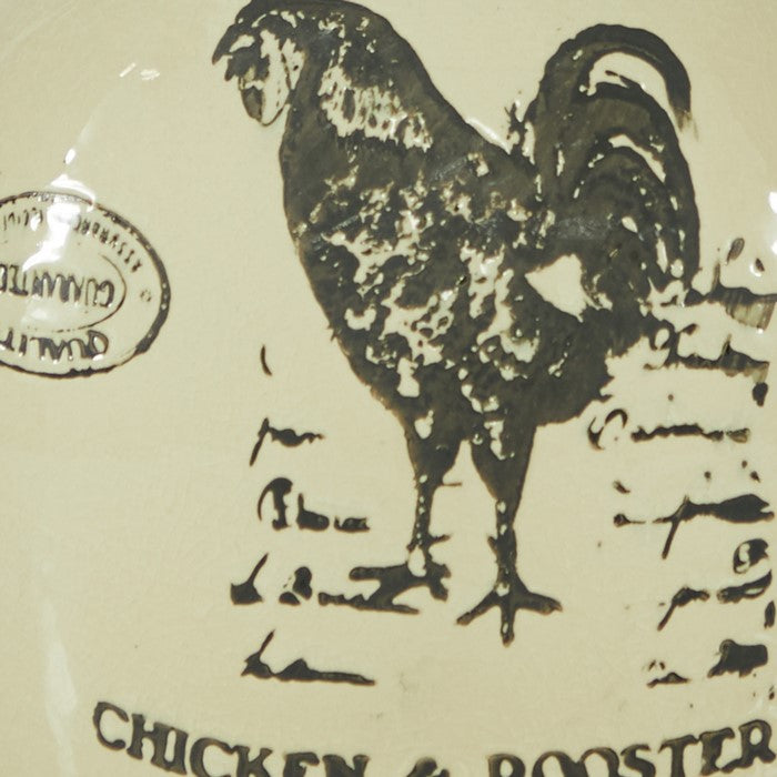 9.75 Inches Ceramic Vase with Rooster Print and Typography, Off White