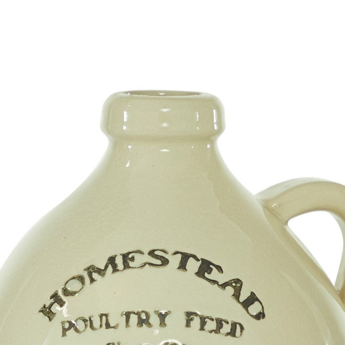 12.5 Inches Ceramic Vase with Rooster Print and Typography, Off White