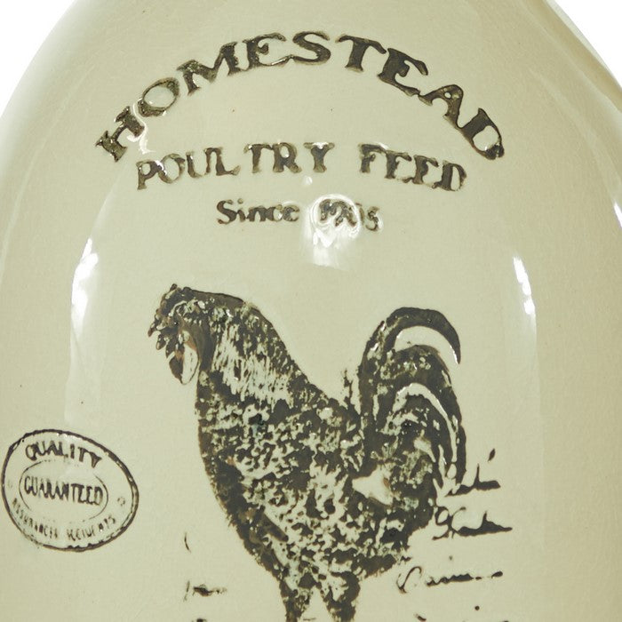 12.5 Inches Ceramic Vase with Rooster Print and Typography, Off White