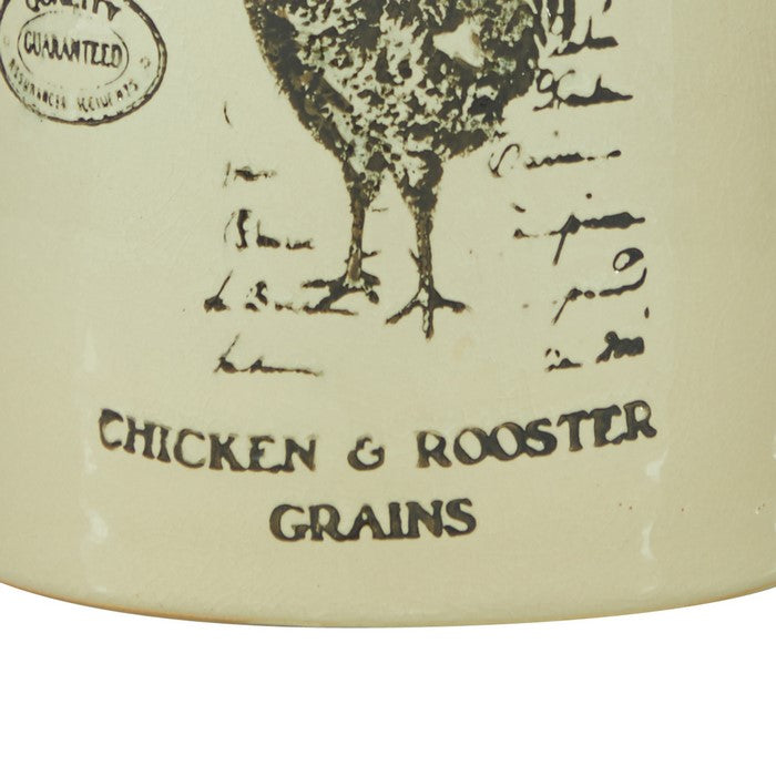 12.5 Inches Ceramic Vase with Rooster Print and Typography, Off White