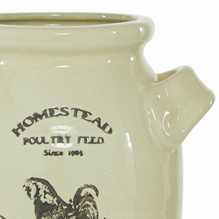 10.25 Inches Ceramic Vase with Rooster Print and Typography, Off White