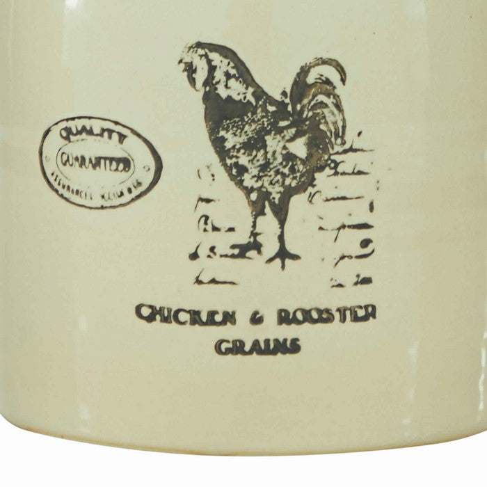 10.25 Inches Ceramic Vase with Rooster Print and Typography, Off White