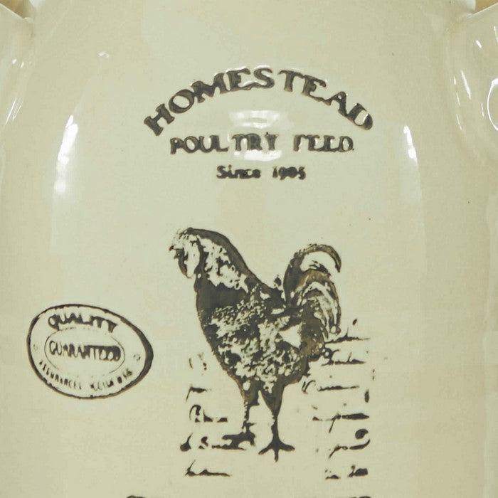 10.25 Inches Ceramic Vase with Rooster Print and Typography, Off White
