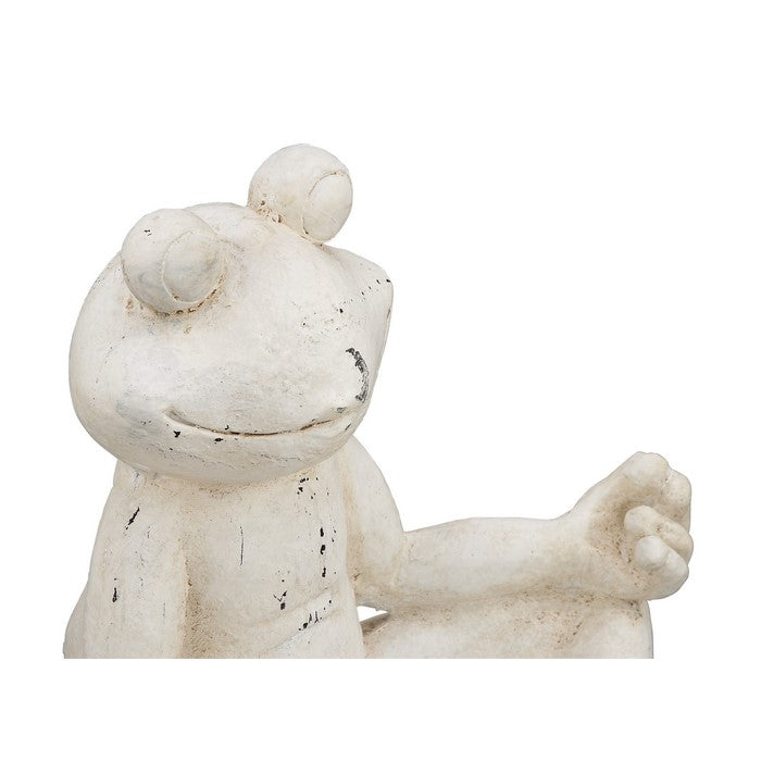 Meditating Polystone Frame Frog Sculpture, Antique White