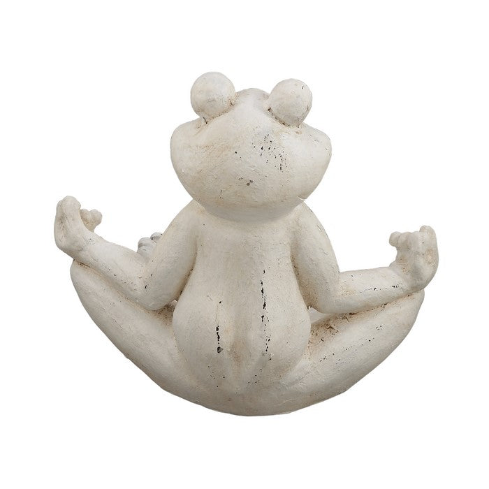 Meditating Polystone Frame Frog Sculpture, Antique White