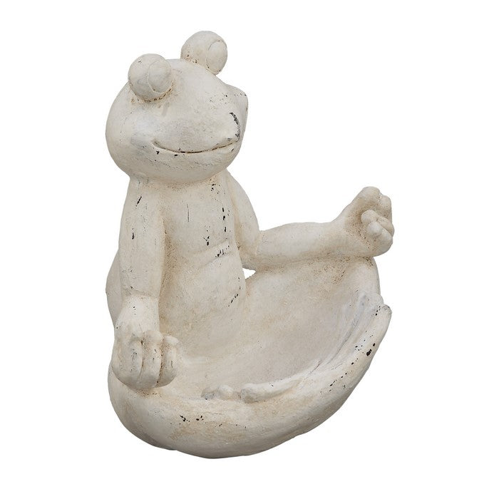 Meditating Polystone Frame Frog Sculpture, Antique White