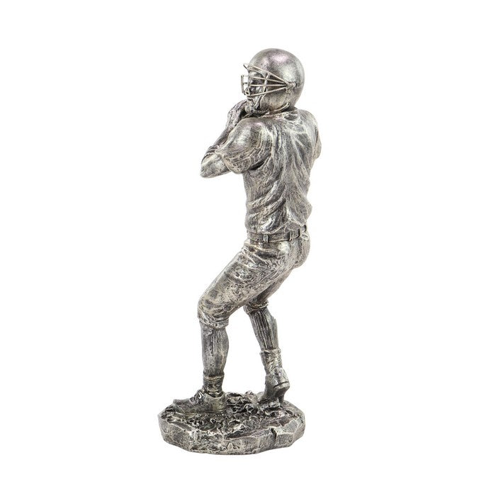 Polystone Frame Football Player Sculpture with Stable Base, Silver