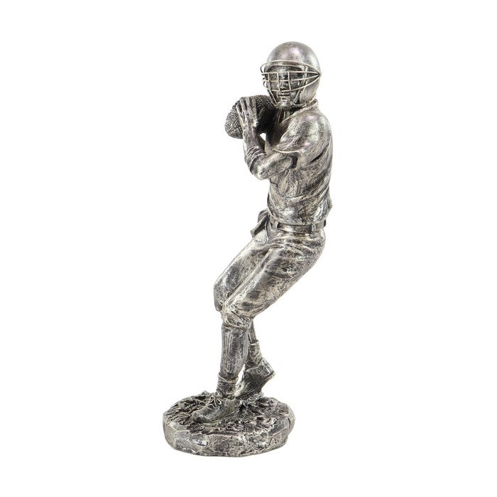 Polystone Frame Football Player Sculpture with Stable Base, Silver