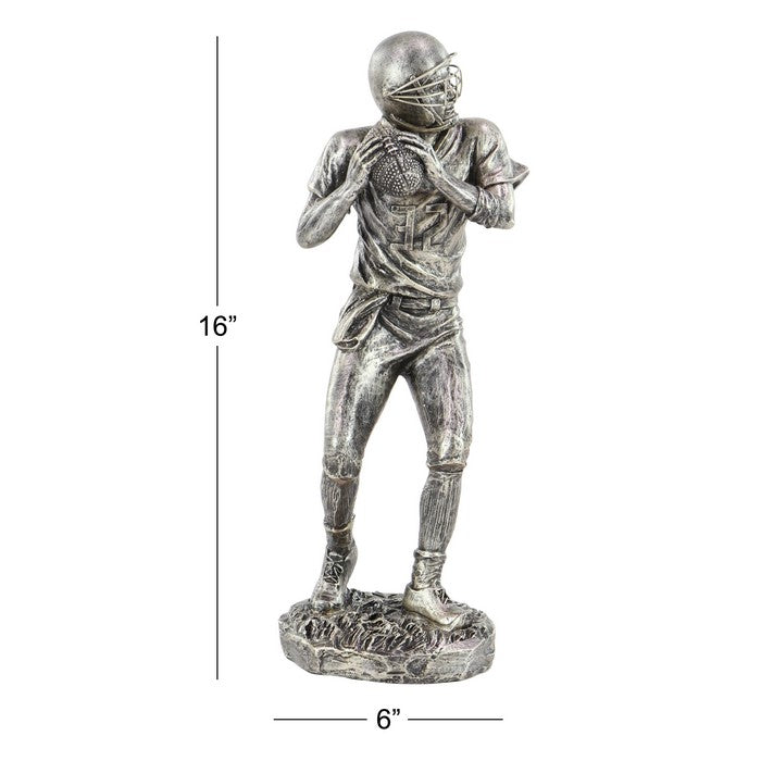 Polystone Frame Football Player Sculpture with Stable Base, Silver