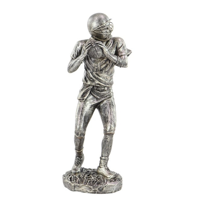 Polystone Frame Football Player Sculpture with Stable Base, Silver