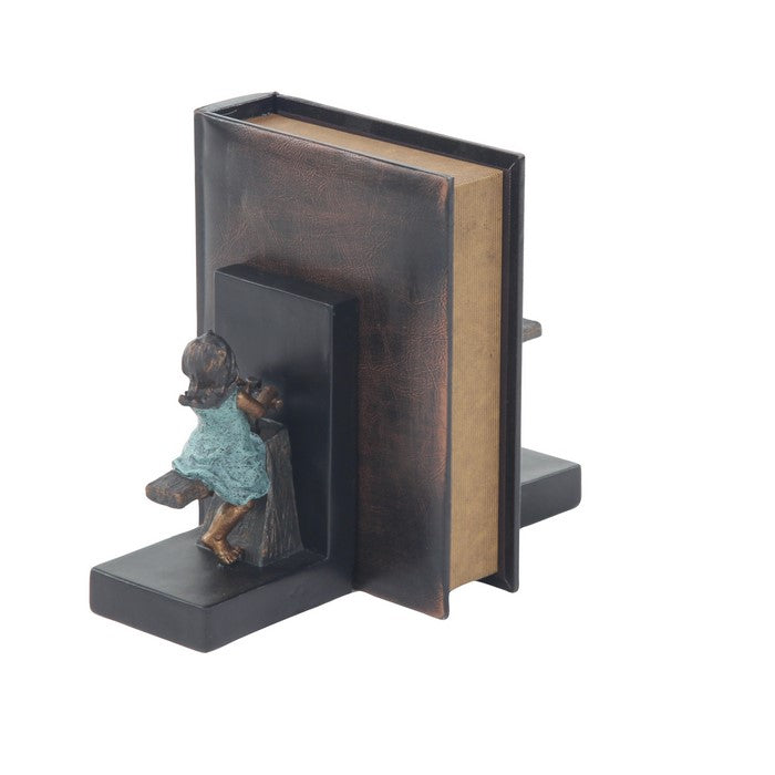 Polystone Frame Boy and Girl Bookend Pair, Dark Brown
