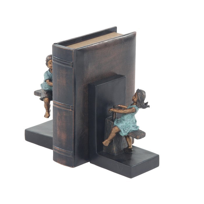 Polystone Frame Boy and Girl Bookend Pair, Dark Brown