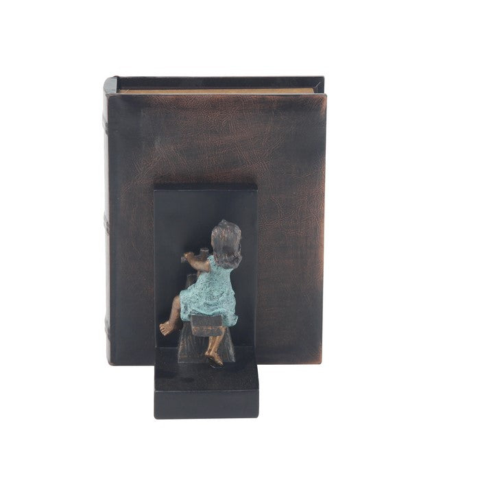 Polystone Frame Boy and Girl Bookend Pair, Dark Brown