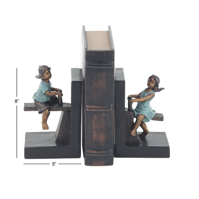 Polystone Frame Boy and Girl Bookend Pair, Dark Brown
