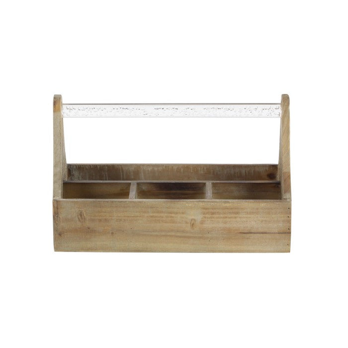 Wooden Frame Wine Bottle Holder with Acrylic Handle, Brown