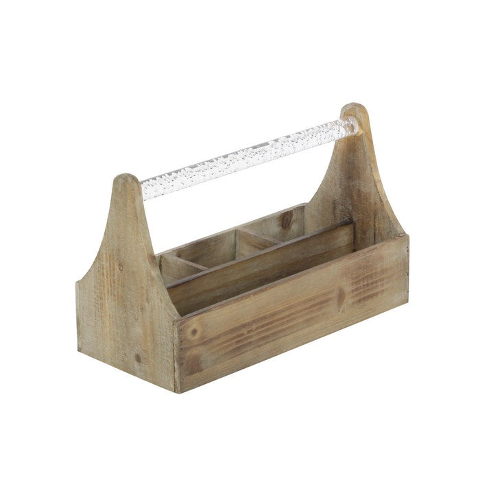 Wooden Frame Wine Bottle Holder with Acrylic Handle, Brown
