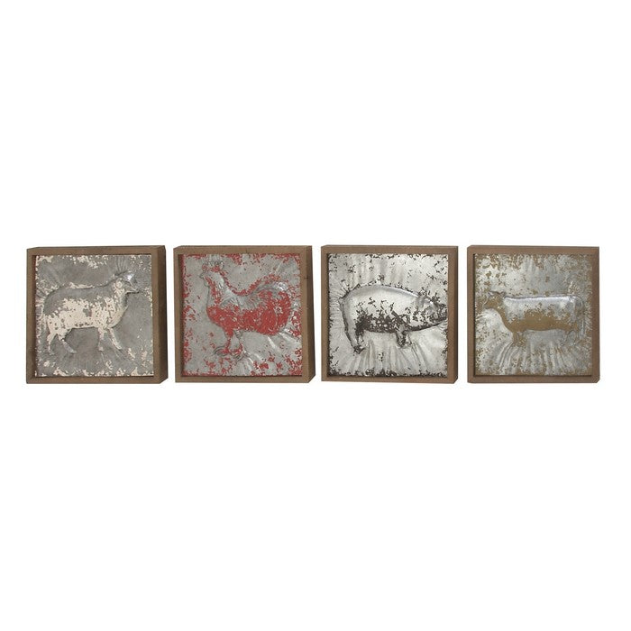 Wood and Metal Farmhouse Animal Wall Plaques, Assortment of 4, Gray
