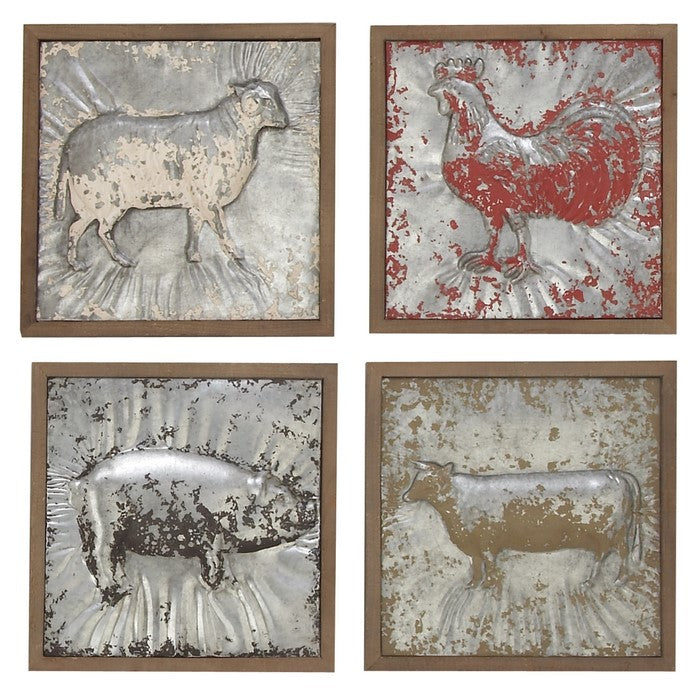 Wood and Metal Farmhouse Animal Wall Plaques, Assortment of 4, Gray