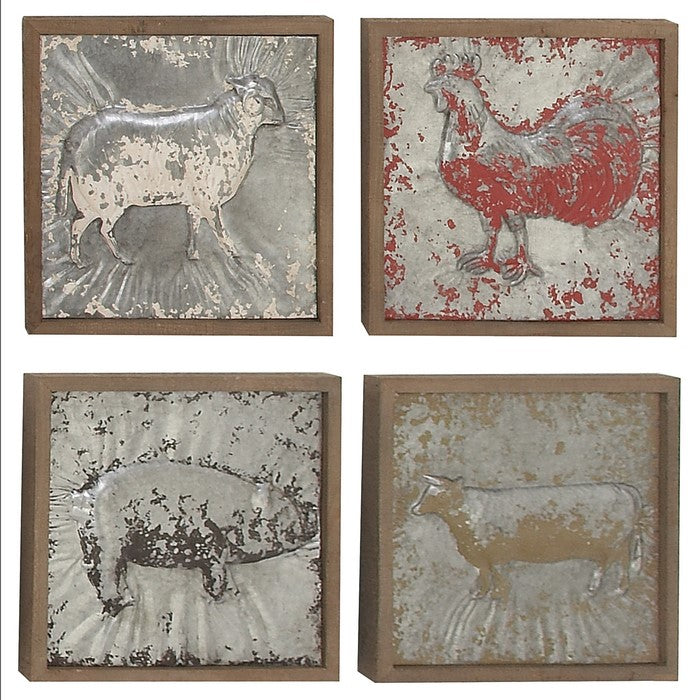 Wood and Metal Farmhouse Animal Wall Plaques, Assortment of 4, Gray