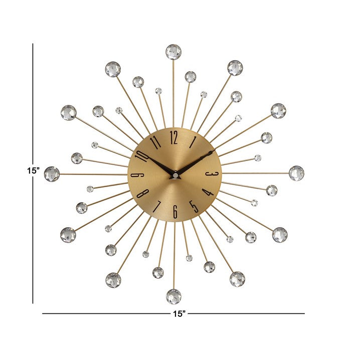 Round Metal Frame Wall Clock with Sunburst Design, Gold and Silver
