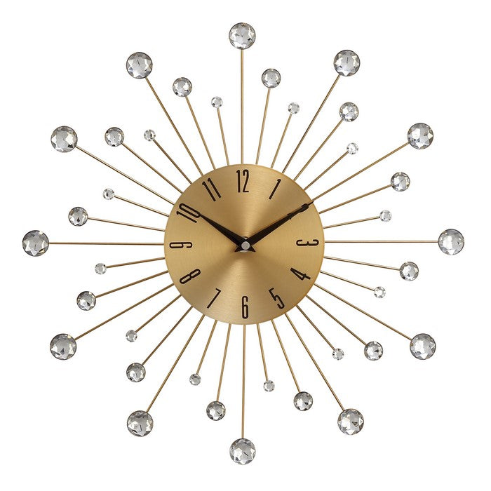 Round Metal Frame Wall Clock with Sunburst Design, Gold and Silver