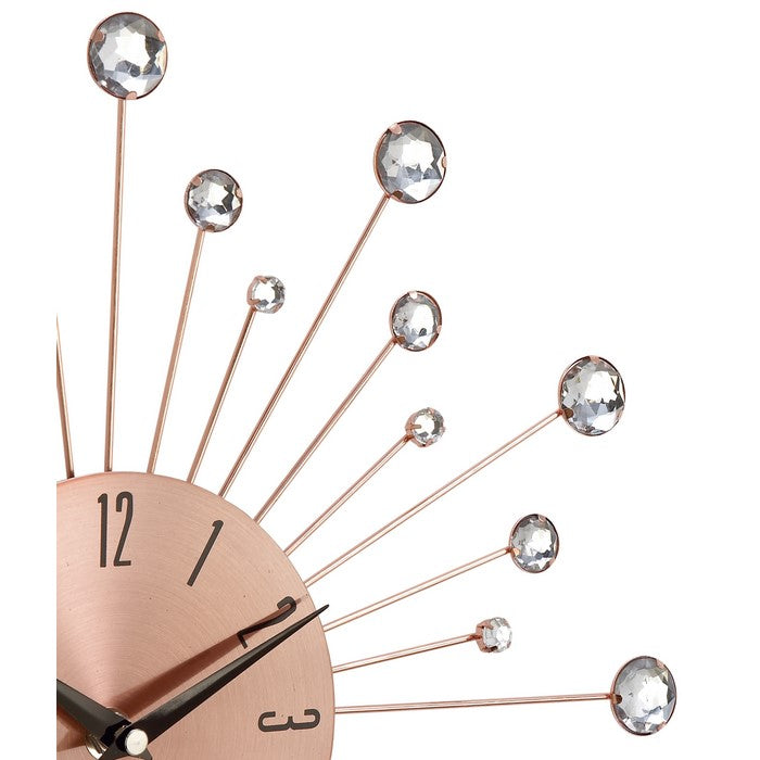 Round Metal Frame Wall Clock with Sunburst Design, Copper and Silver