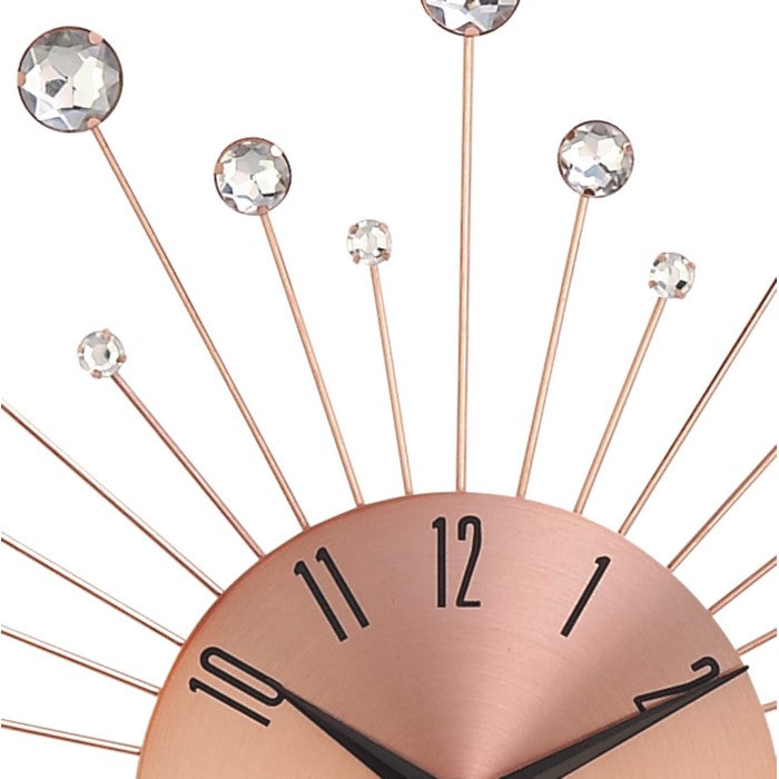 Round Metal Frame Wall Clock with Sunburst Design, Copper and Silver