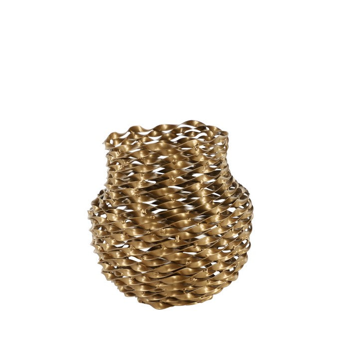 Bellied Twisted Metal Frame Candle Holder, Gold