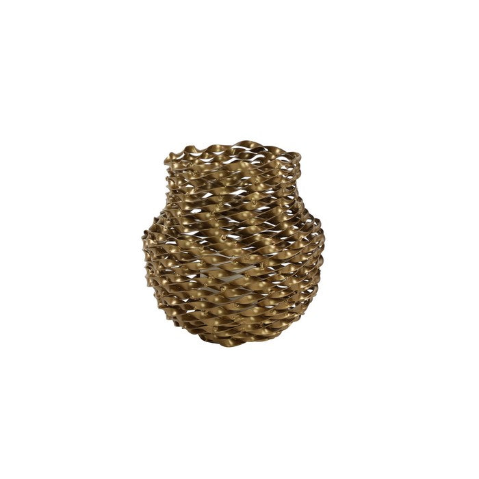 Bellied Twisted Metal Frame Candle Holder, Gold
