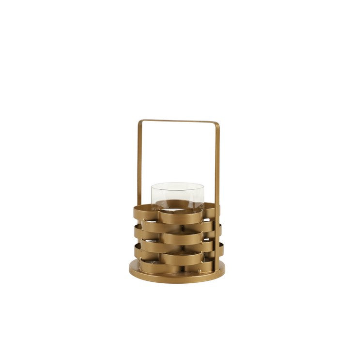 Metal Frame Candle Holder with Glass Hurricane, Small, Gold and Clear