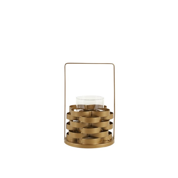 Metal Frame Candle Holder with Glass Hurricane, Small, Gold and Clear