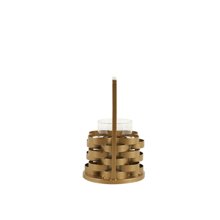 Metal Frame Candle Holder with Glass Hurricane, Small, Gold and Clear