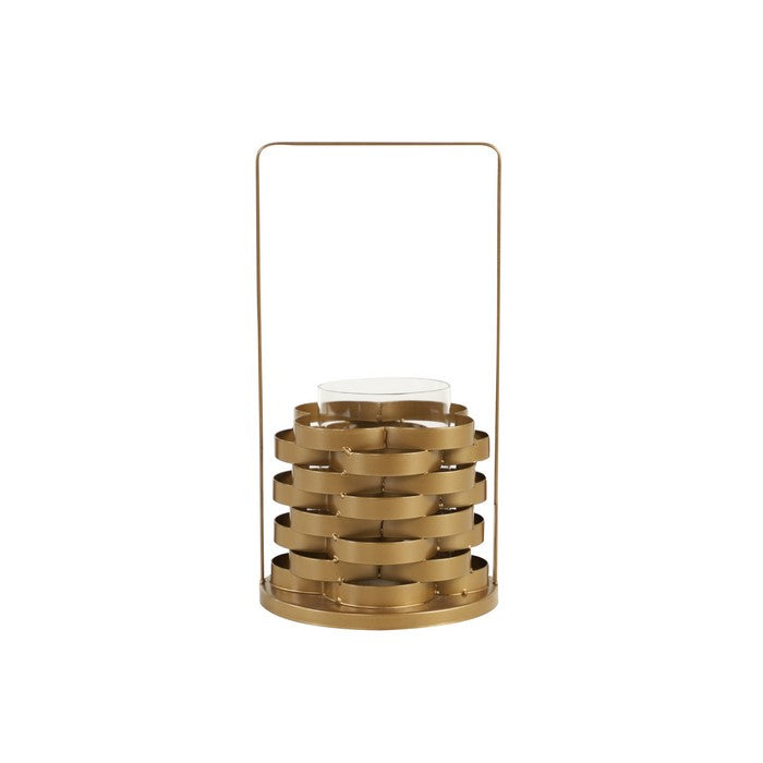 Metal Frame Candle Holder with Glass Hurricane, Large, Gold and Clear