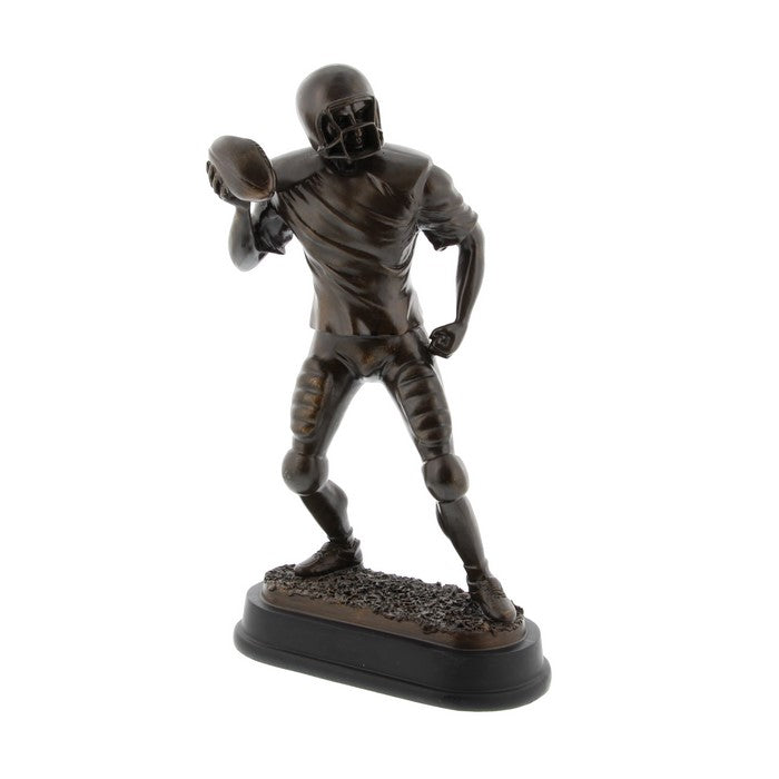 Polystone Football Player Statuette with Rectangular Base, Brown