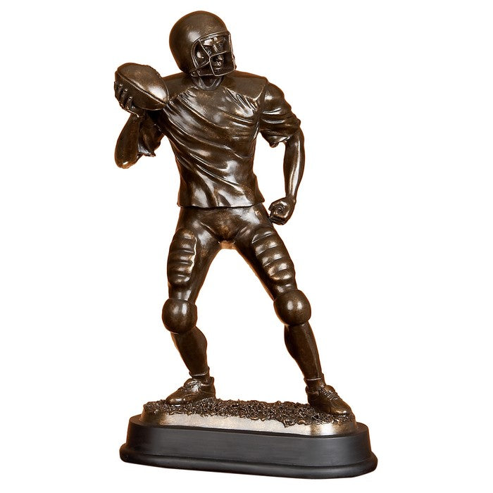 Polystone Football Player Statuette with Rectangular Base, Brown