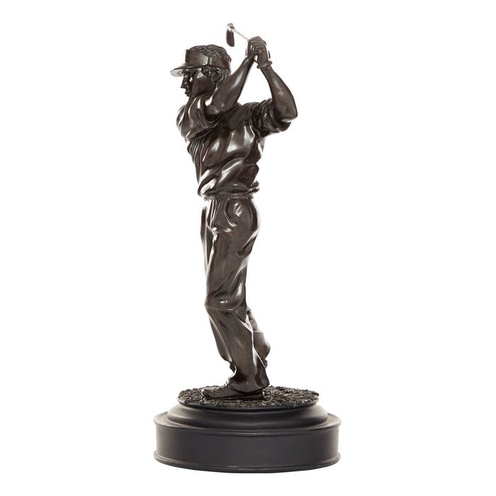 Polystone Golfer Statuette with Round Base, Brown