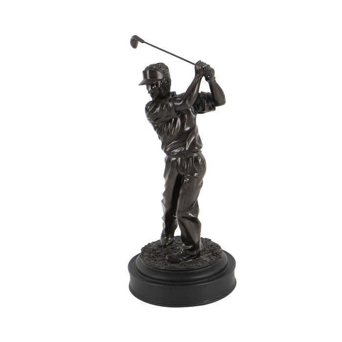 Polystone Golfer Statuette with Round Base, Brown