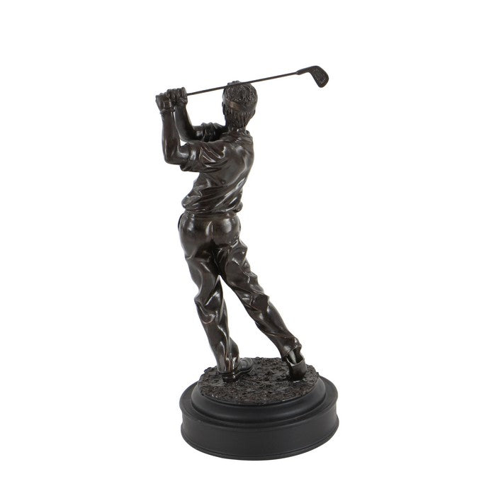 Polystone Golfer Statuette with Round Base, Brown