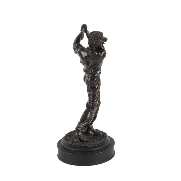 Polystone Golfer Statuette with Round Base, Brown