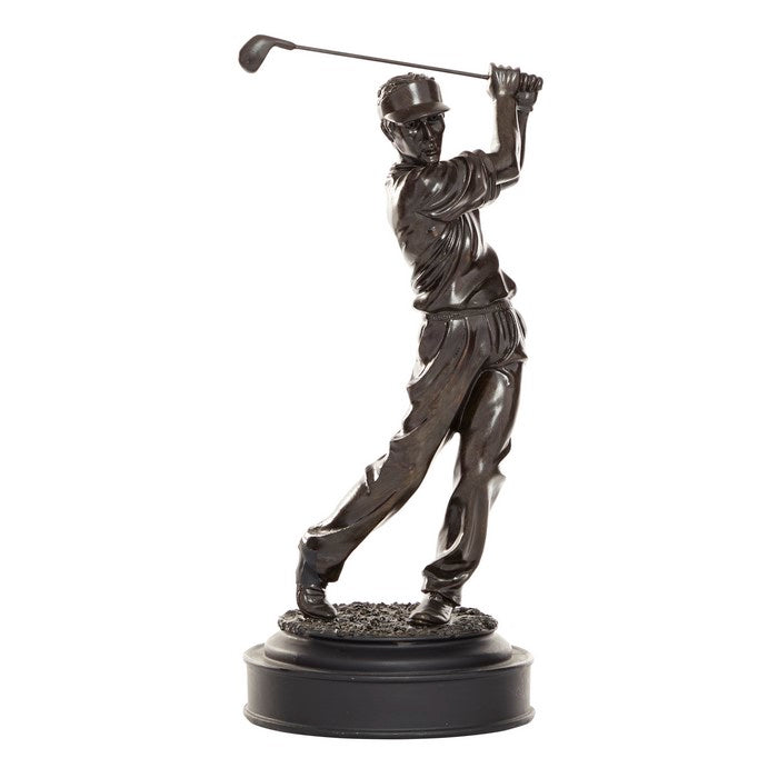 Polystone Golfer Statuette with Round Base, Brown