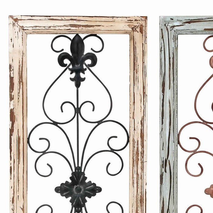 Scroll Design Wood and Metal Wall Panel, Assortment of 2, Black and Brown