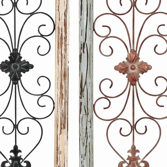 Scroll Design Wood and Metal Wall Panel, Assortment of 2, Black and Brown