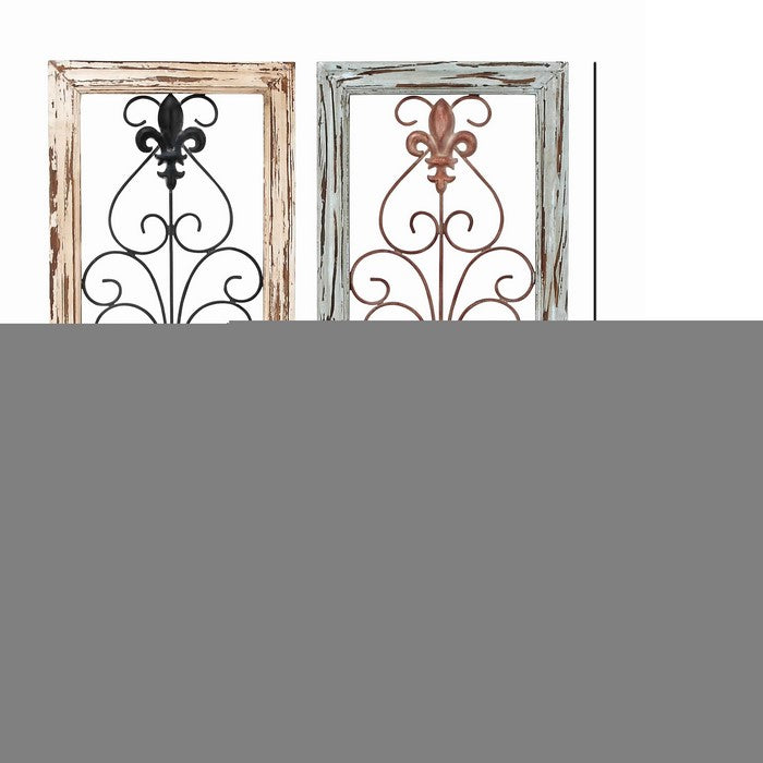 Scroll Design Wood and Metal Wall Panel, Assortment of 2, Black and Brown