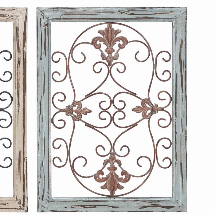 Scroll Wood and Metal Wall Panel, Assortment of 2, Black and Brown