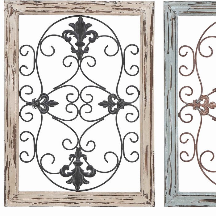Scroll Wood and Metal Wall Panel, Assortment of 2, Black and Brown