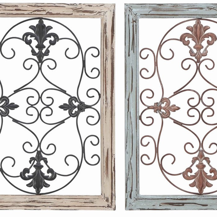 Scroll Wood and Metal Wall Panel, Assortment of 2, Black and Brown